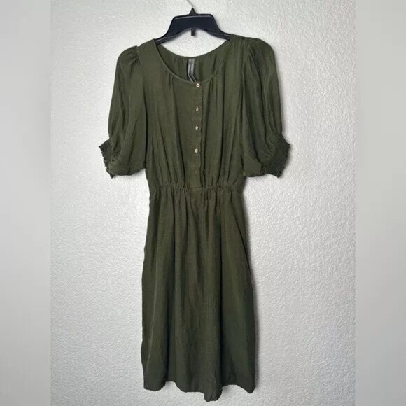 Anthropologie Dresses & Skirts - Anthropology Nicole Puff Sleeve Shirtdress Green (M)